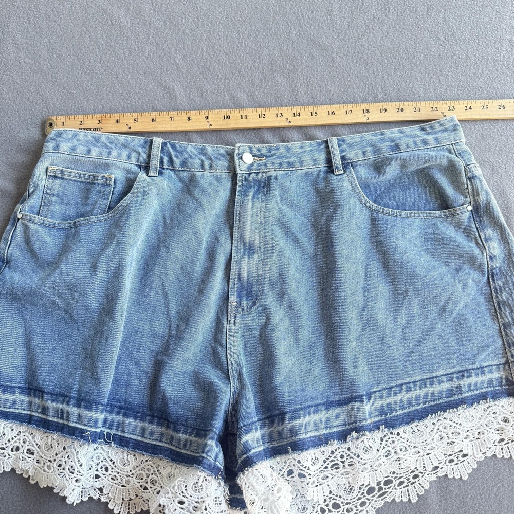 Cider Shorts Womens 4XL Blue High Rise Denim Lace Hem Cutoff Summer Plus Size - Picture 5 of 7